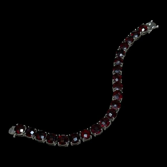 925 Sterling Silver Jewelry - Stunning Statement Natural Garnets Faceted Sterling Tennis Bracelet